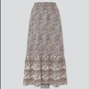 Anna Sui and Uniqlo cream 100% cotton patterned tiered long peasant skirt NWT
